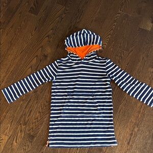 Navy & White Striped Hooded Terry Pull Over